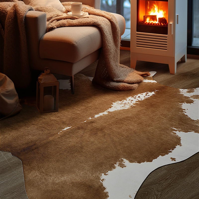 BENRON Premium Faux Cowhide Rug, Cow Print, Rustic Western Rugs for Living Room Bedroom, Irregular Animal Skin Hides, 4.6 x 5.2ft, Anti-Skid Cool Carpets for Cowboy Cowgirl Home Decor, Khaki Brown - Image 5